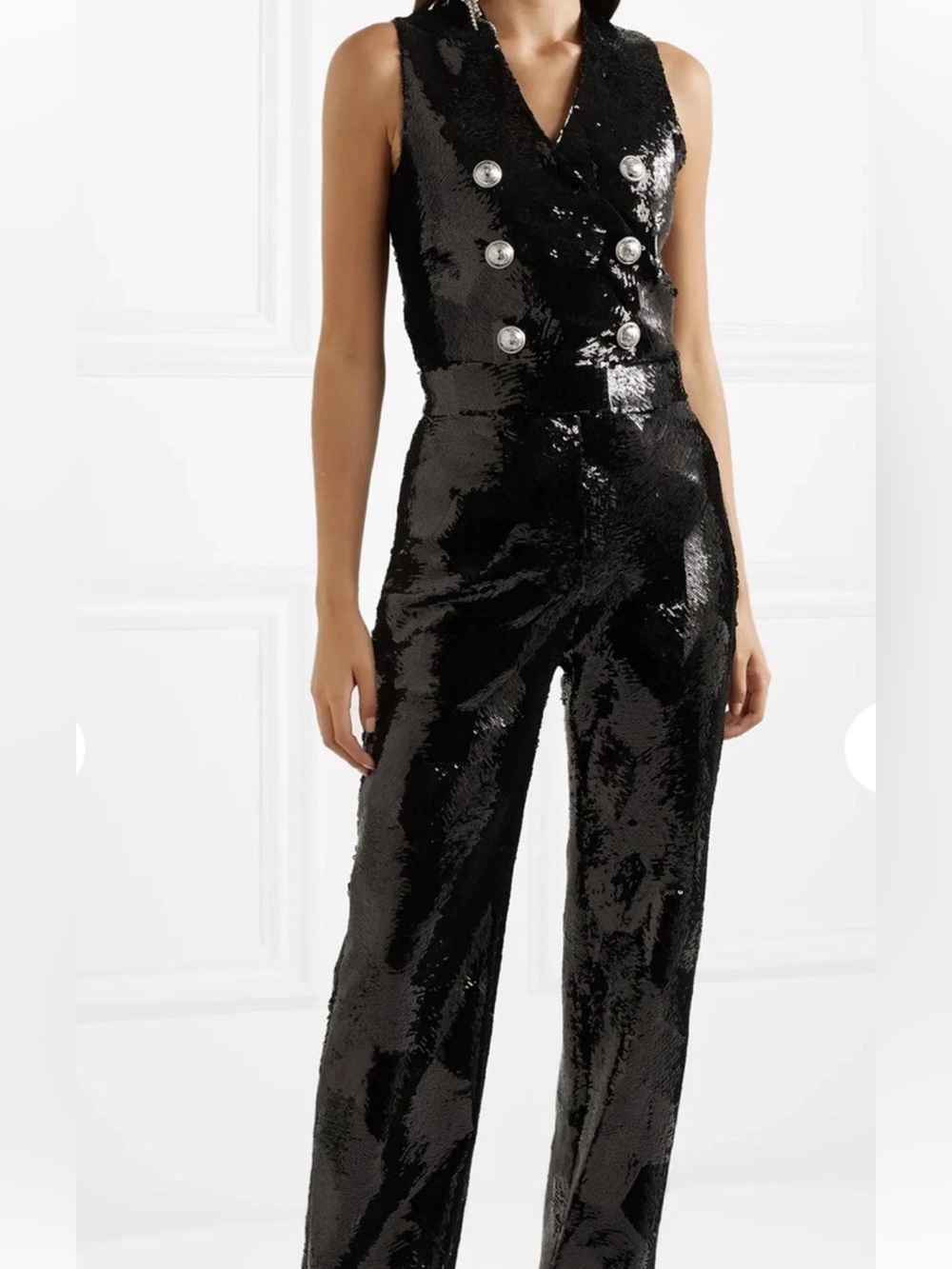 Fabulous Balmain Black Sequin Wide-Leg Jumpsuit